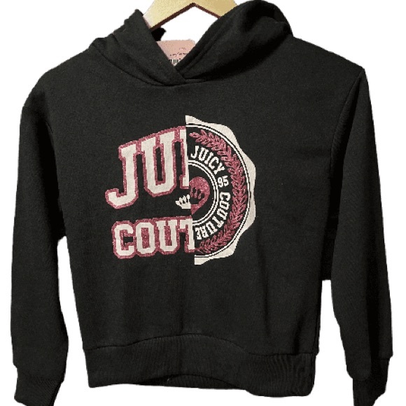 NWT Juicy Couture deep black pink sparkle sweatshirt hoodie Size Medium - Picture 1 of 9